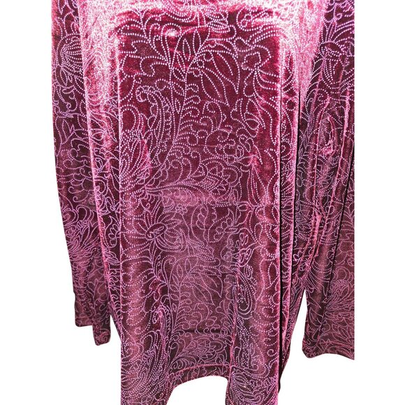 Vintage Burgundy Floral Velvet 2 pc set Turtleneck Lg Sleeve Top Matching Pants - Picture 4 of 12